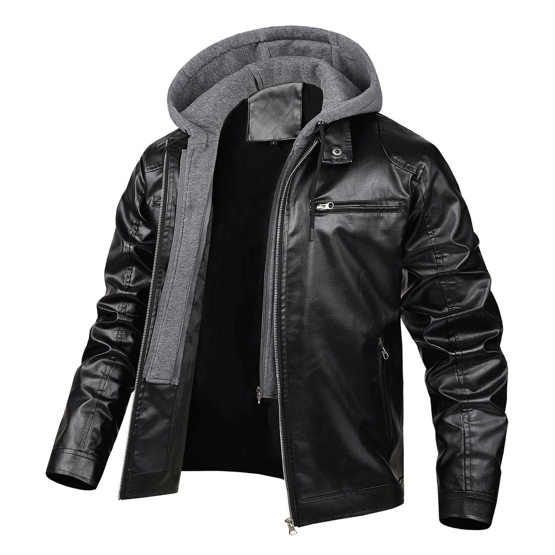 Herren Stilvolle Lederjacke mit Kapuze Echo Archiv