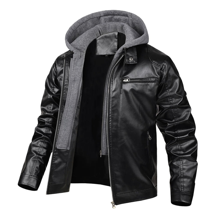 Herren Stilvolle Lederjacke mit Kapuze Echo Archiv