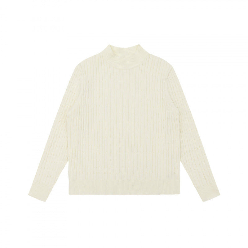 Unisex Oversize Zopfmuster-Pullover mit kurzem Stehkragen und geripptem Saum Echo Archiv