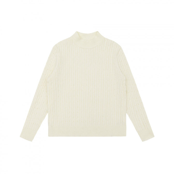 Unisex Oversize Zopfmuster-Pullover mit kurzem Stehkragen und geripptem Saum Echo Archiv