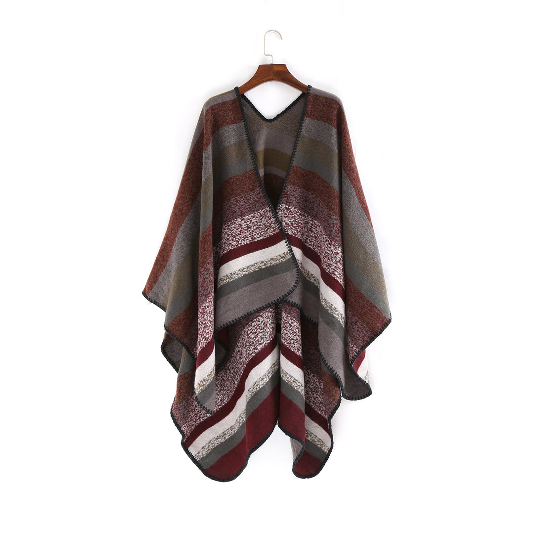 Damen Gewobene Oversize-Ruana mit diagonalem Blockstreifen und Kettelkante Echo Archiv