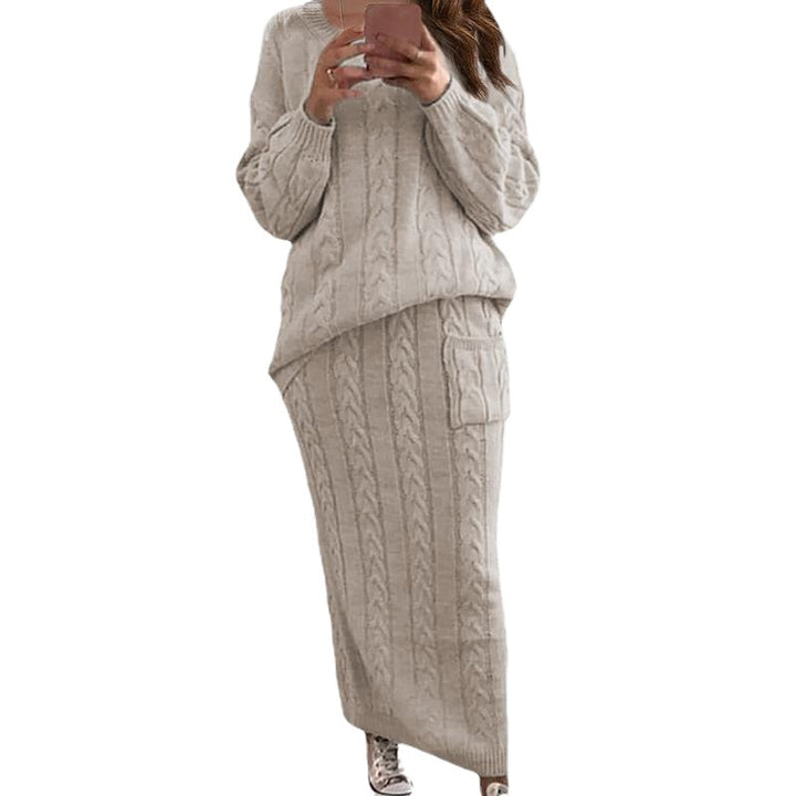 Damen nan Strickset Oversized Zopfmuster-Pullover und Maxi-Bleistiftrock mit aufgesetzter Tasche Echo Archiv