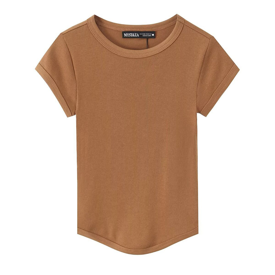 Damen hochwertiges, figurbetontes Basic-T-Shirt mit feiner Rippstruktur Echo Archiv