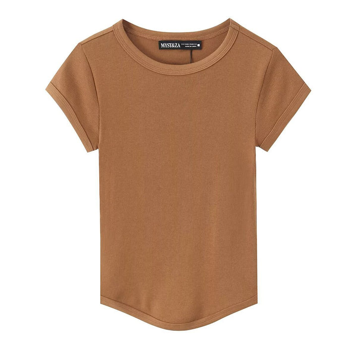 Damen hochwertiges, figurbetontes Basic-T-Shirt mit feiner Rippstruktur Echo Archiv
