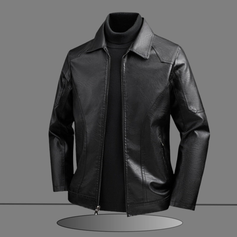 Herren Slim-Fit Kunstlederjacke im minimalistischen Hemdkragen-Design mit verdecktem Zwei-Wege-Reißverschluss Echo Archiv