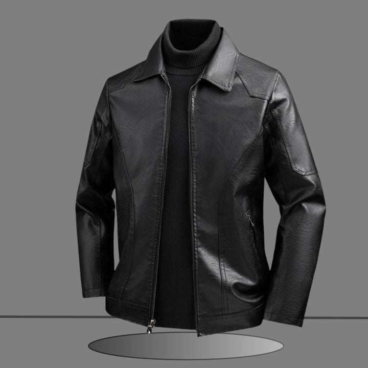 Herren Slim-Fit Kunstlederjacke im minimalistischen Hemdkragen-Design mit verdecktem Zwei-Wege-Reißverschluss Echo Archiv