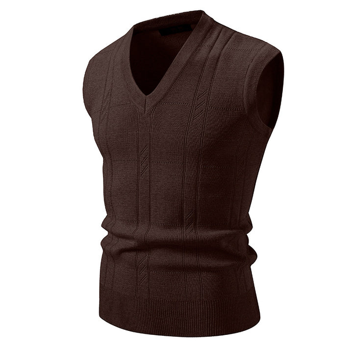 Herren eleganter ärmelloser Pullover mit V-Ausschnitt und strukturiertem Muster Echoarchiv
