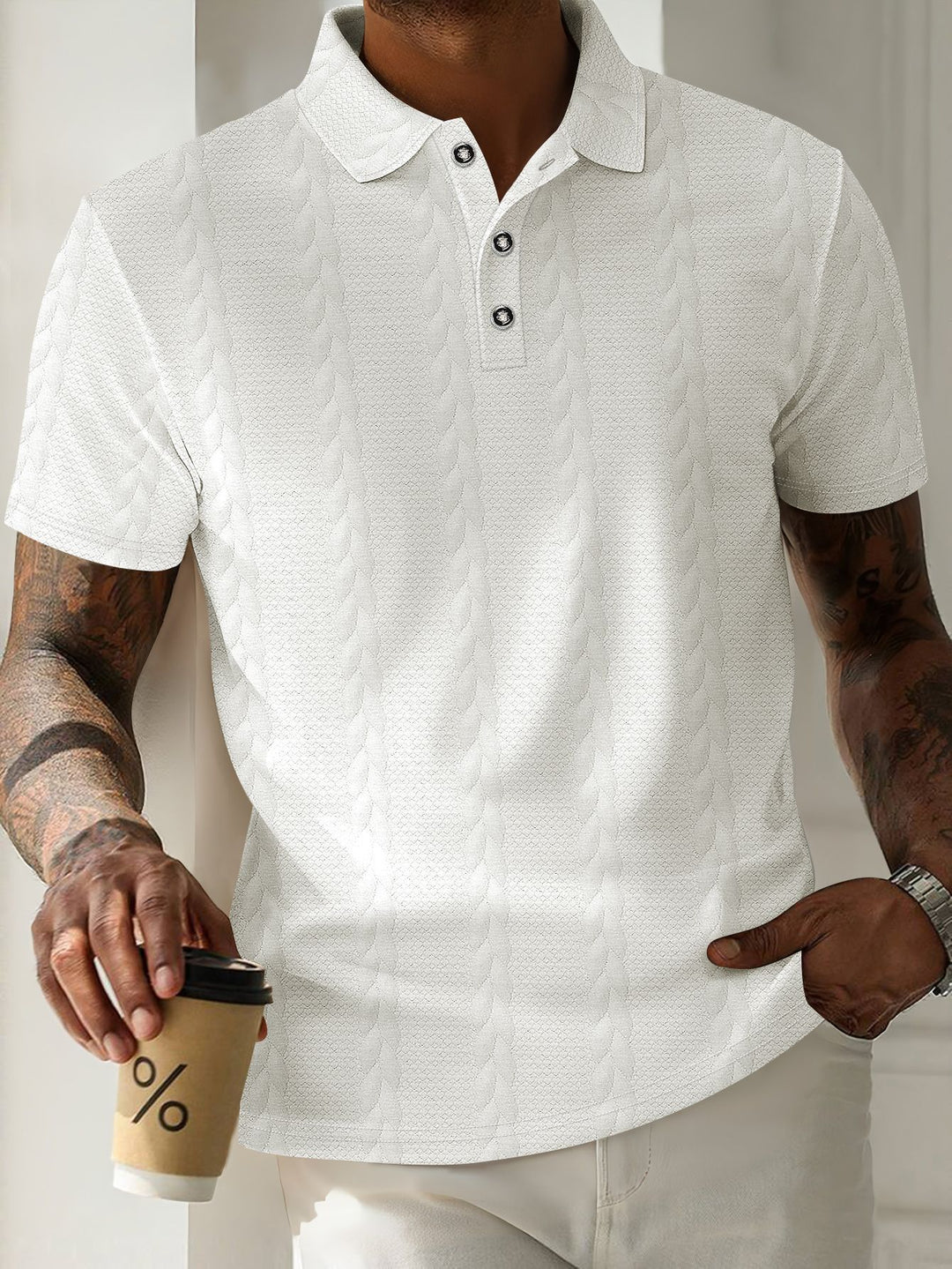 Herren Sportliches Poloshirt mit strukturiertem Muster Echoarchiv