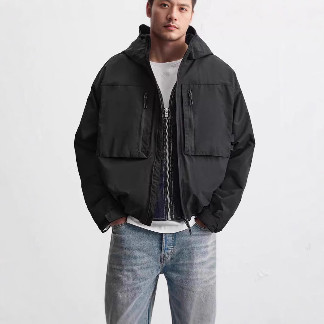 Herren lässige Utility-Jacke mit Windschutz und praktischem Reißverschluss Hedi-Mode