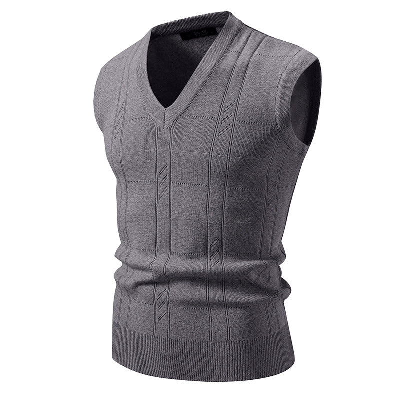 Herren ärmellose Strickjacke mit V-Ausschnitt und strukturiertem Design Echoarchiv