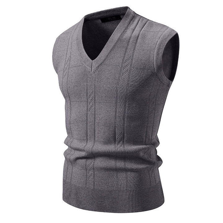 Herren ärmellose Strickjacke mit V-Ausschnitt und strukturiertem Design Echoarchiv