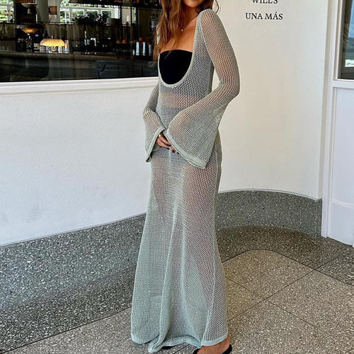 Damen transparentes Strandkleid aus Netzmaterial mit weitem Schnitt und offenen Ärmeln Echo Archiv
