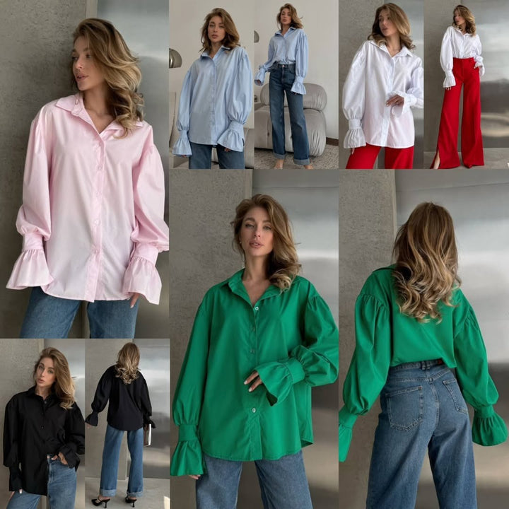 Damen Oversized-Bluse mit Volant-Manschetten und Ballonärmeln Echoarchiv