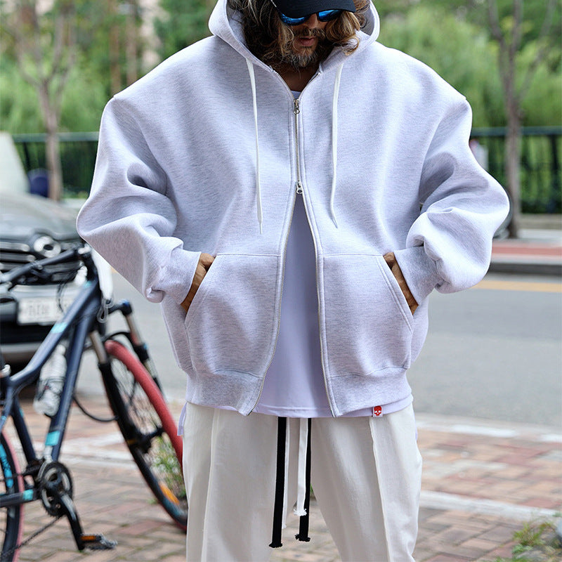 Herren Oversized Kapuzen-Zipjacke aus schwerem Fleece mit Kängurutaschen – Cavarno
