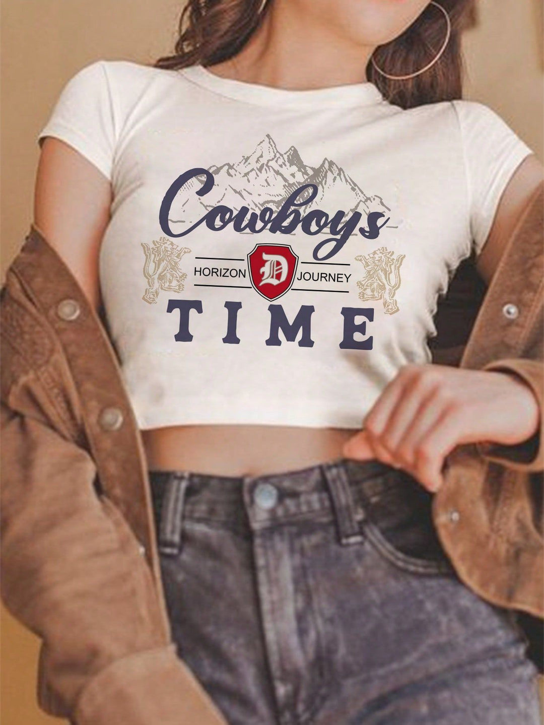 Damen Crop-Top mit kreativem Cowboy-Motiv und lässigem Schnitt Echo Archiv