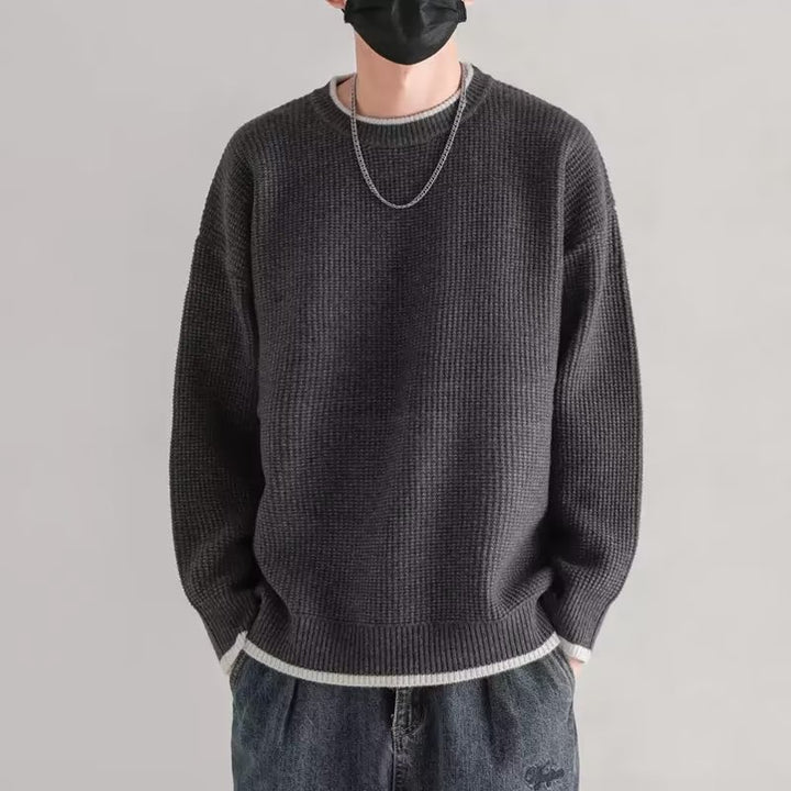 Herren Modischer Rippstrickpullover mit Rundhalsausschnitt Echoarchiv