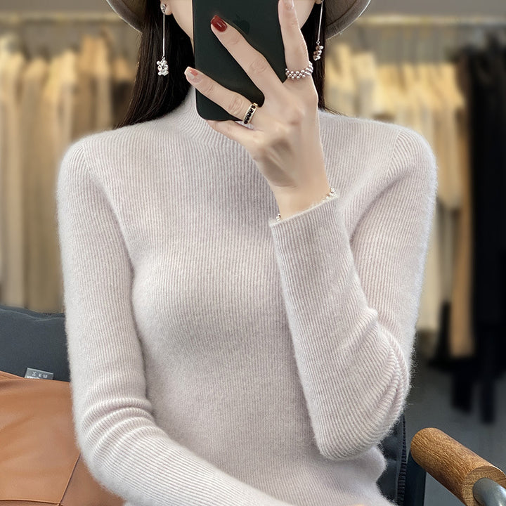 Damen Schlanker Feinstrick-Mockneckpullover aus feinem Angora‑Mix Echoarchiv