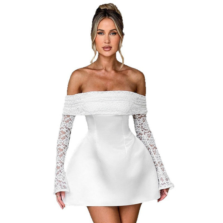 Damen Offshoulder Minikleid mit Spitzenärmeln und taillierter Silhouette Echo Archiv