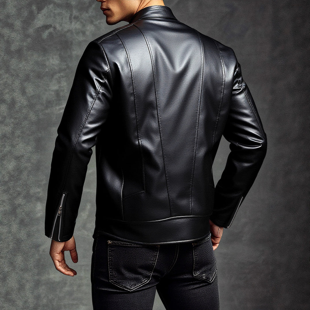Herren Modische Bikerlederjacke mit asymmetrischem Reißverschluss und stilvollen Details Echoarchiv