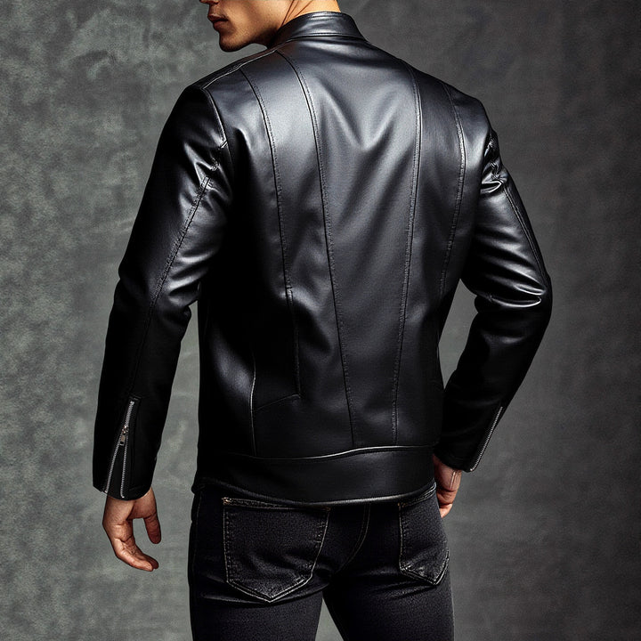 Herren Modische Bikerlederjacke mit asymmetrischem Reißverschluss und stilvollen Details Echoarchiv