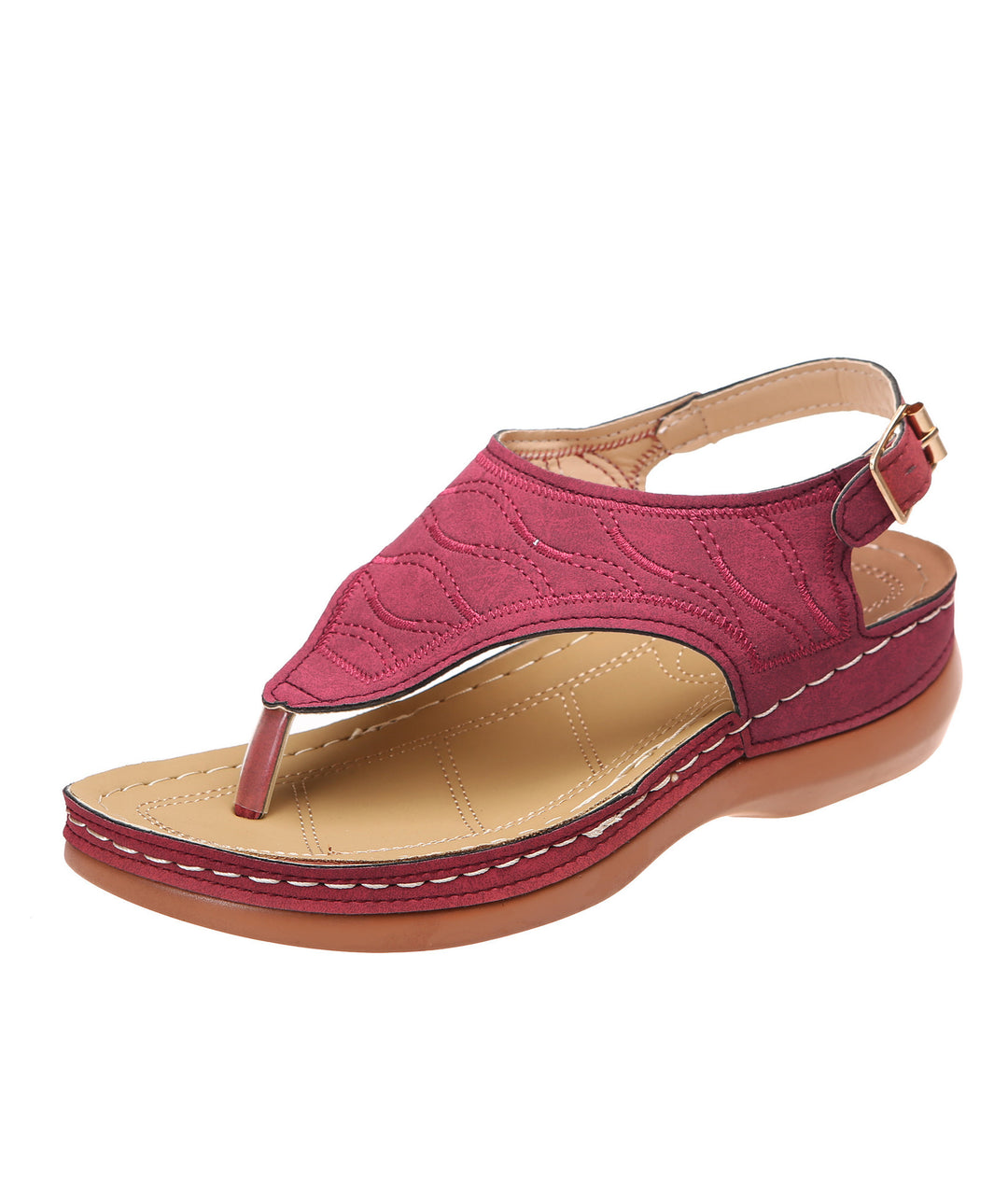 Damen Keil-Sandalette mit verstellbarem Fersenriemen und gesteppter Wildlederoptik – Sorelia