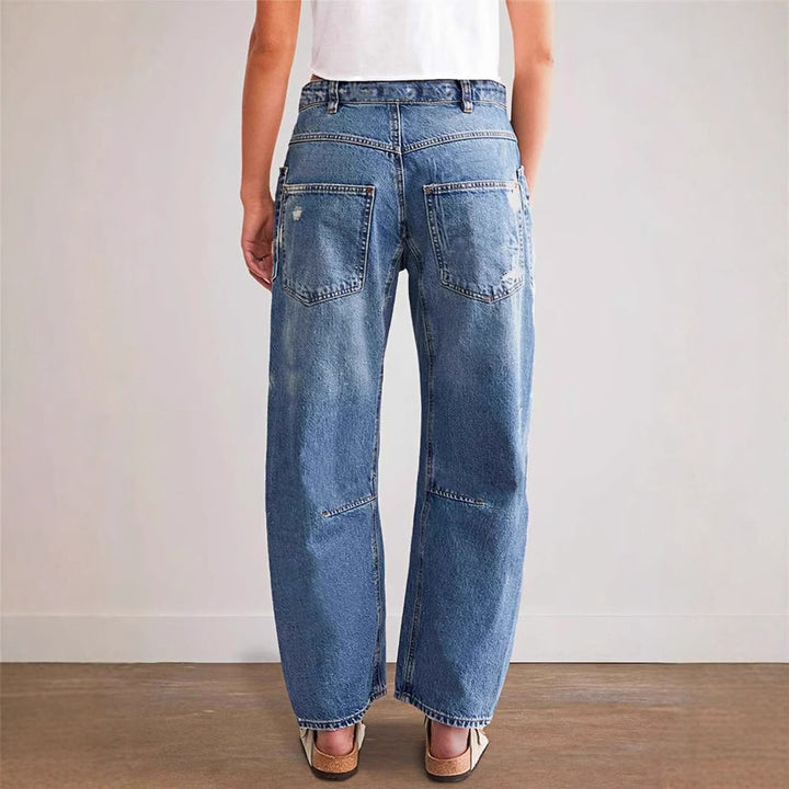 Damen nan oversized Straight-Leg-Jeans mit aufgesetzten Cargo-Taschen und Used-Effekten Echo Archiv