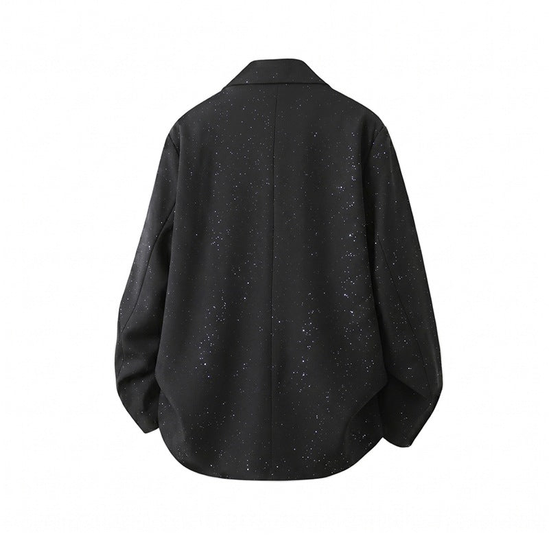 Herren Zweiteiliges Oversize-Lounge-Set mit gesprenkelter Übergangsjacke und weiter Bundfaltenhose Echoarchiv