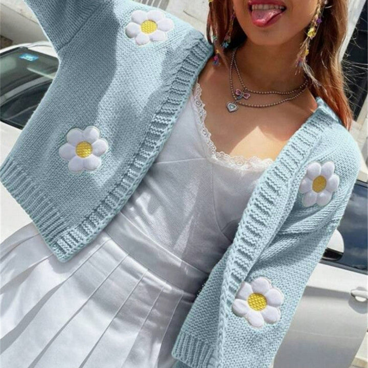 Damen Strickjacke mit floralen Applikationen und lockerer Passform – Veloura