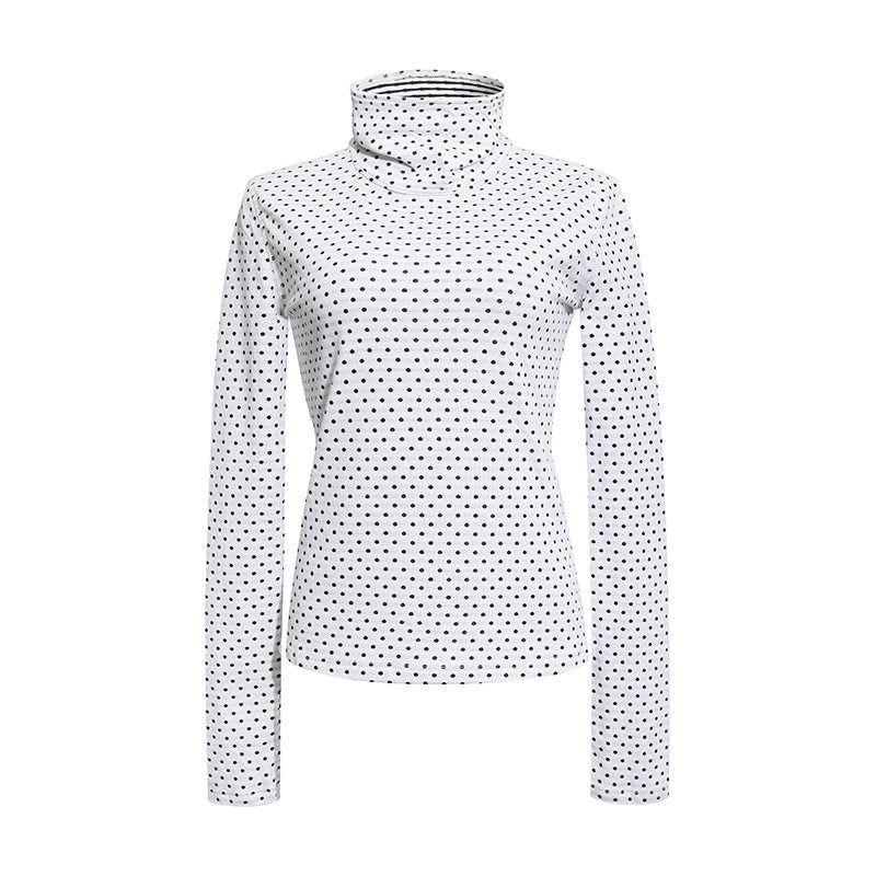 Damen Rollkragen-Feinstrickshirt mit Punktmuster und elastischem Jersey Echoarchiv