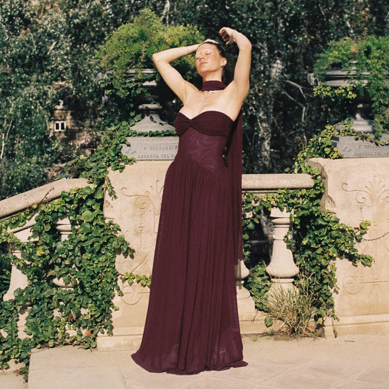 Damen elegantes schulterfreies Maxikleid mit fließendem Rock und raffinierter Drapierung Echo Archiv