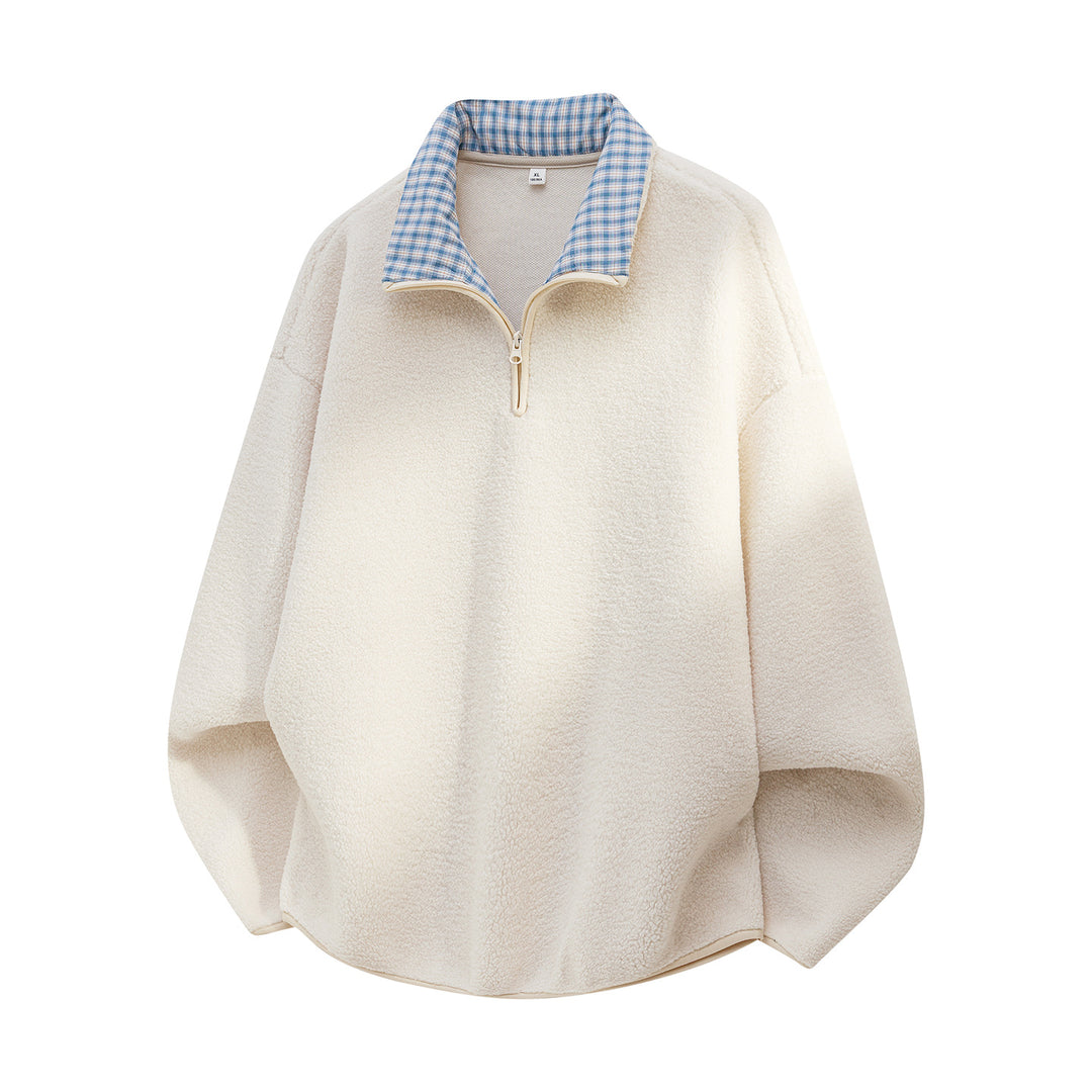 Herren Oversize Sherpa Fleece Pullover mit Halbzip und kariertem Kragen Echo Archiv