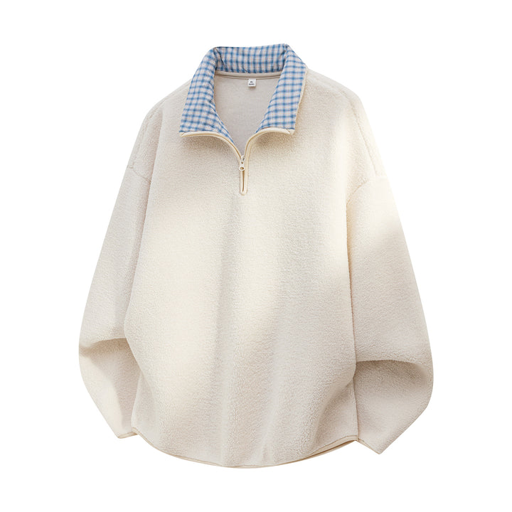 Herren Oversize Sherpa Fleece Pullover mit Halbzip und kariertem Kragen Echo Archiv