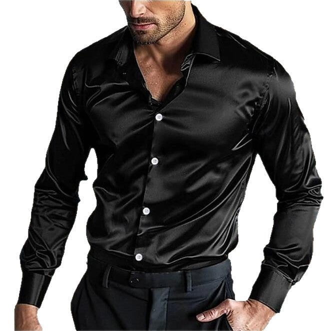 Herren Elegantes Langarmhemd aus glänzendem Material mit moderner Passform Echoarchiv