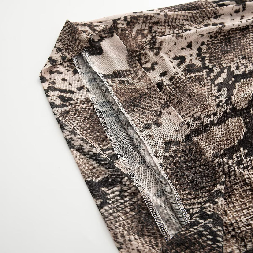 Damen Langes Bodycon-Maxikleid mit Rundhals und Schlangenprint Echo Archiv