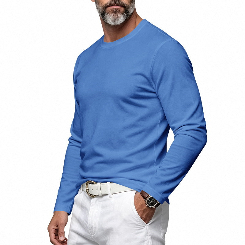Herren Slim-Fit Baumwoll-Langarmshirt mit Rundhalsausschnitt Echoarchiv