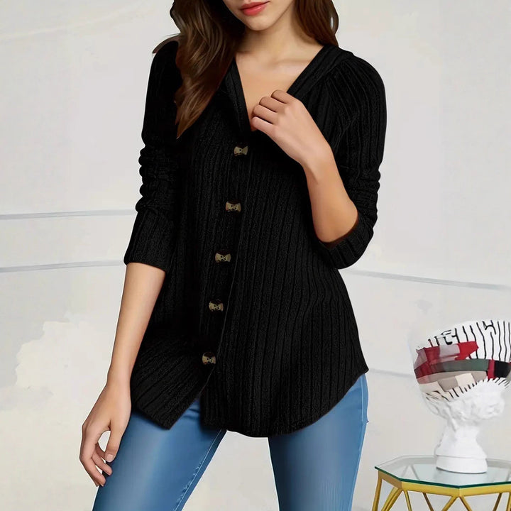 Damen nan kaschierender gerippter Strickcardigan mit V-Ausschnitt und dekorativen Knöpfen Echo Archiv