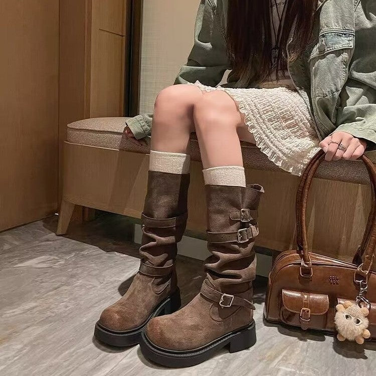 Damen Modische Overkneestiefel mit Schnallen-Design Echo Archiv