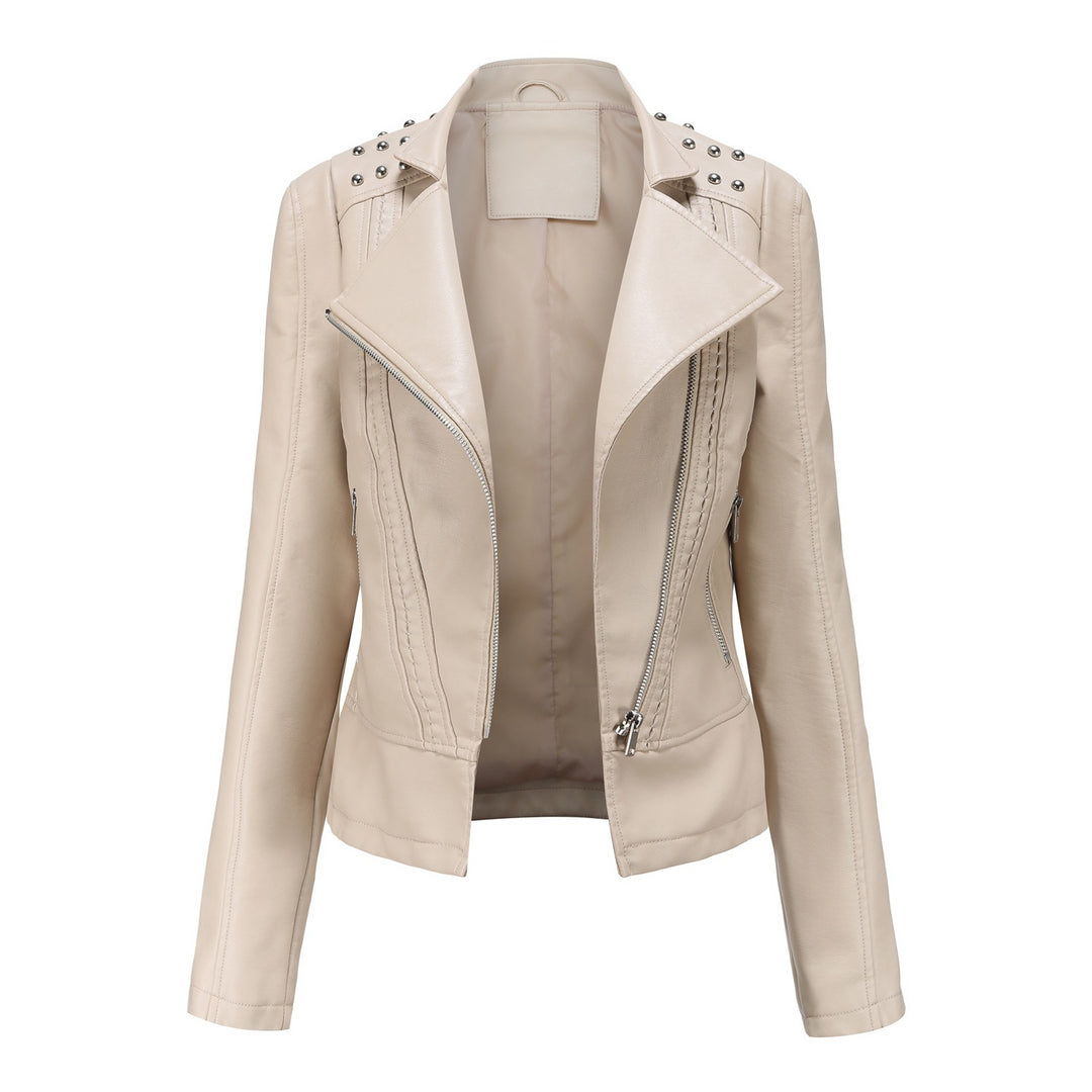Damen nan taillierte Bikerjacke aus Kunstleder mit Nieten und asymmetrischem Reißverschluss Echo Archiv