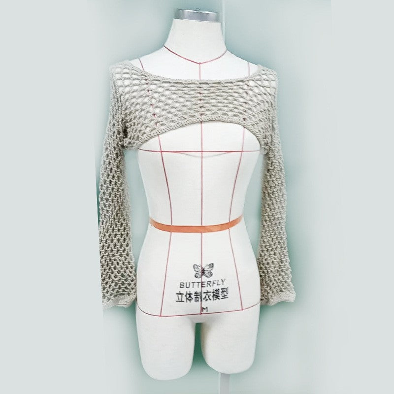 Damen gehäkeltes Langarm-Top mit Off-Shoulder-Design Echo Archiv