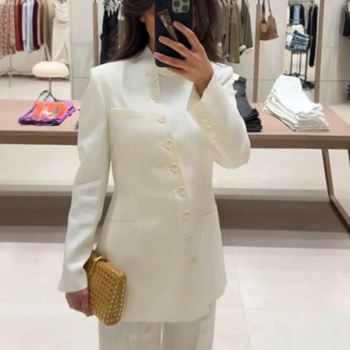 Damen Longline-Blazer mit Stehkragen und schmaler Silhouette Echoarchiv