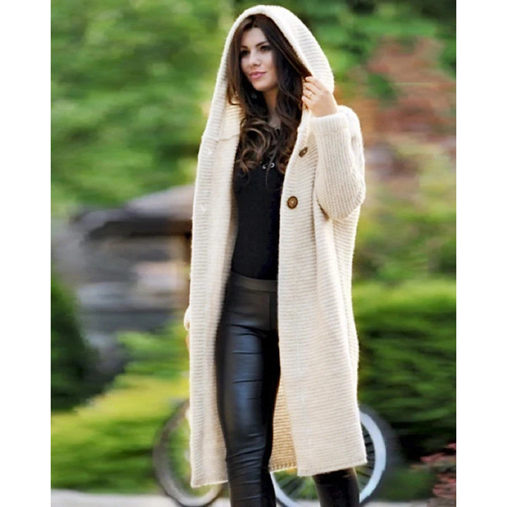 Damen Kapuzen-Strickmantel mit Oversize-Schnitt und Knopfleiste Echo Archiv