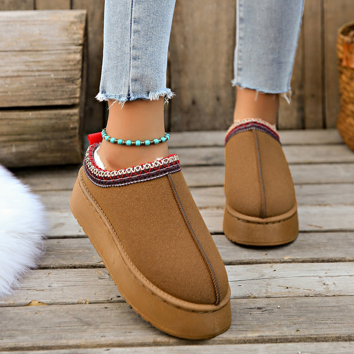 Damen Gefütterte Hausschuhe-Mules mit Teddyfutter und dekorativem Strickbesatz Echo Archiv