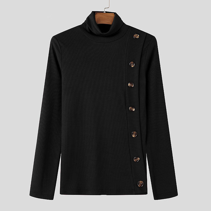 Damen Langarm Rollkragenpullover mit Knopfdetails Echoarchiv