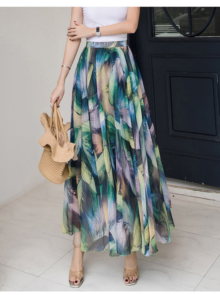 Damen nan lange plissierte Maxirock mit floralem Sommerprint und elastischem Bund Echo Archiv