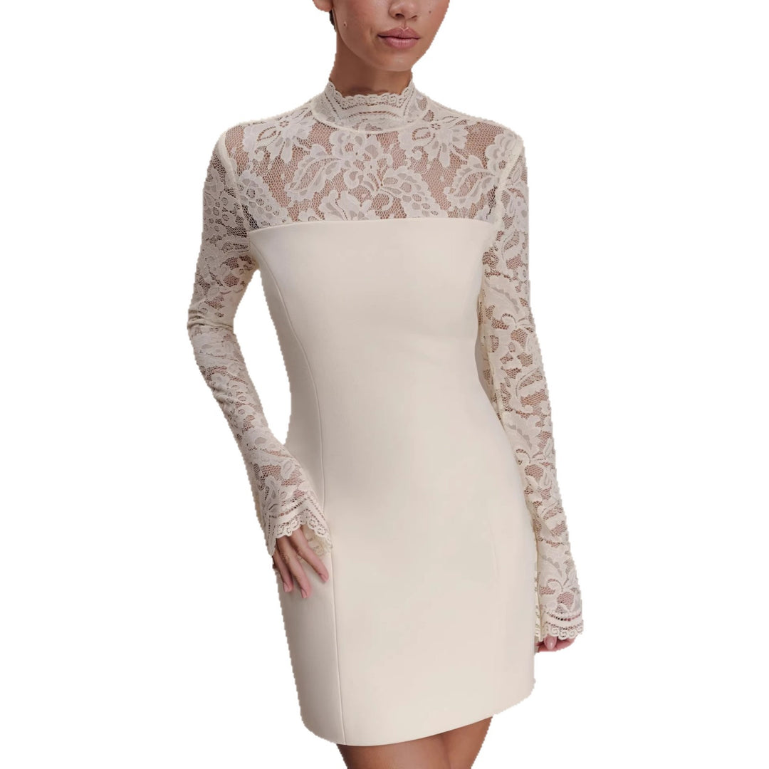 Damen Elegantes Minikleid mit Spitzenoberteil und hochgeschlossenem Kragen Echo Archiv