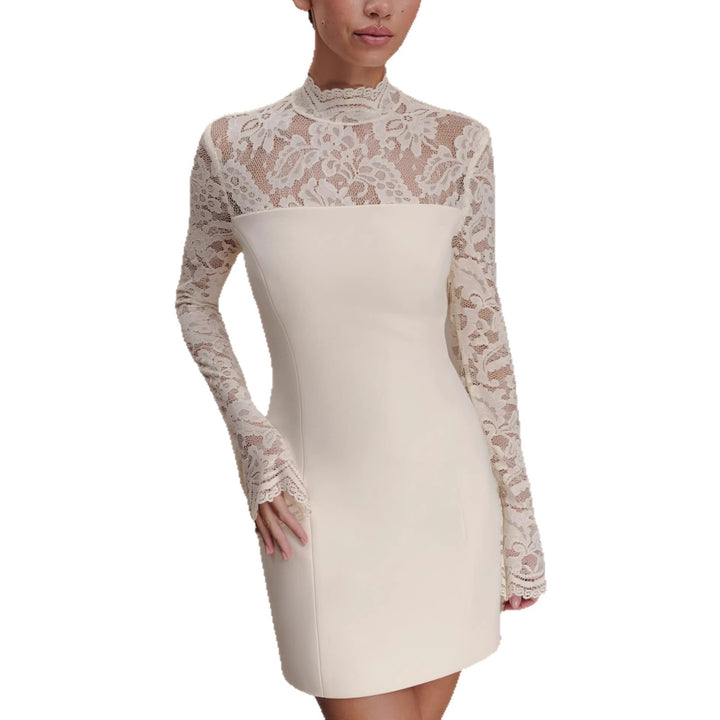 Damen Elegantes Minikleid mit Spitzenoberteil und hochgeschlossenem Kragen Echo Archiv