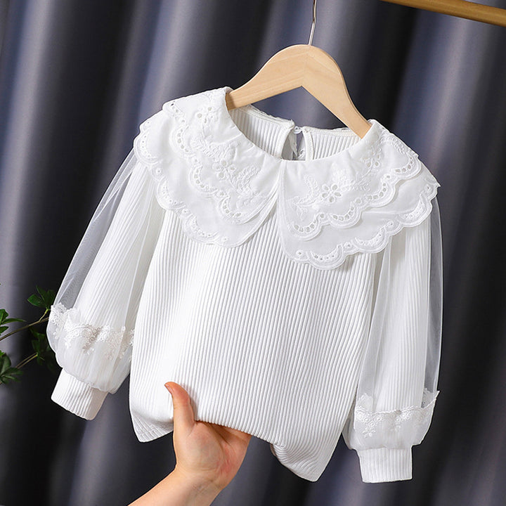 Mädchen modische Bluse mit elegantem Spitzenkragen und Tüllärmeln Echo Archiv