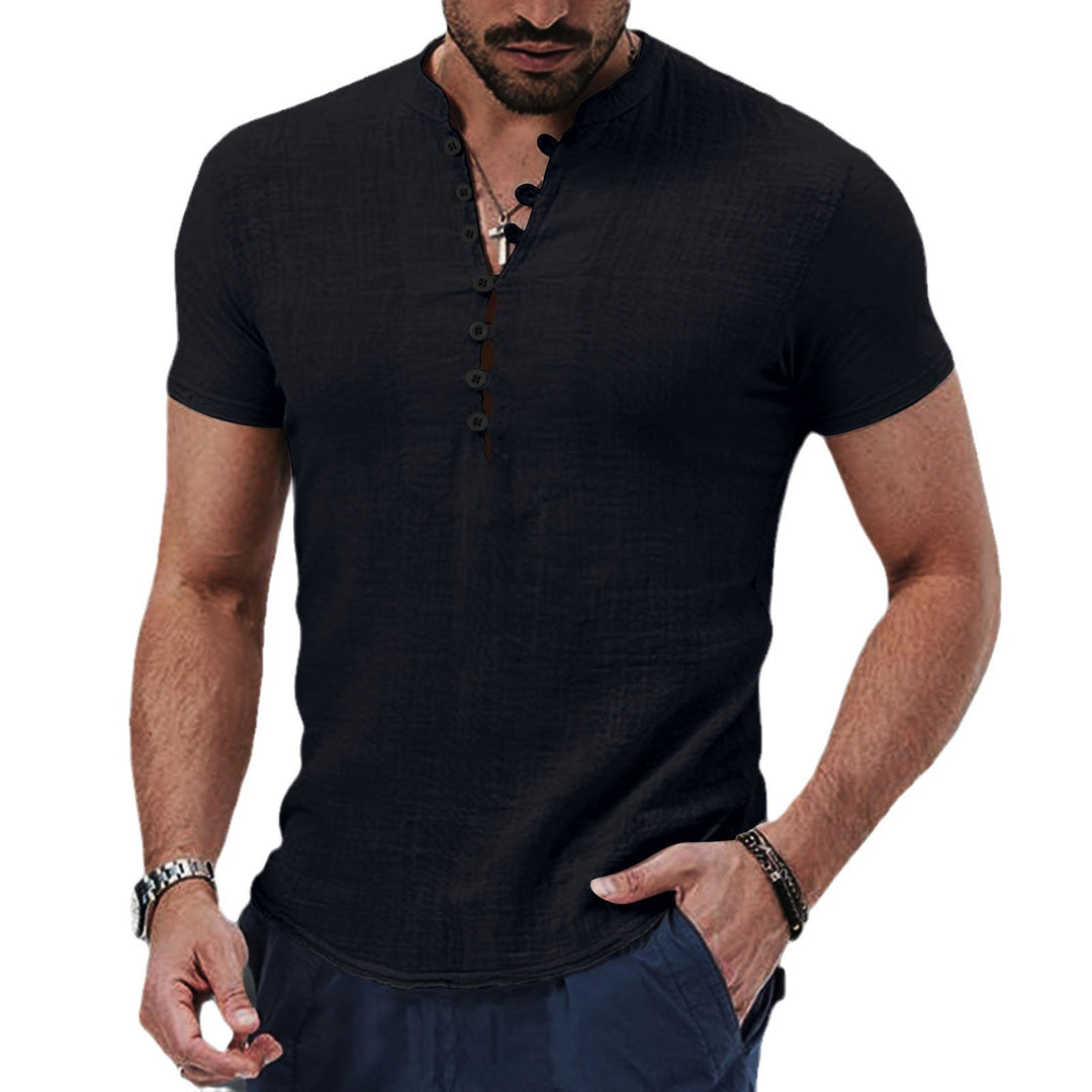 Herren Casual Kurzarm Strukturiertes Henley-Oberteil Echoarchiv