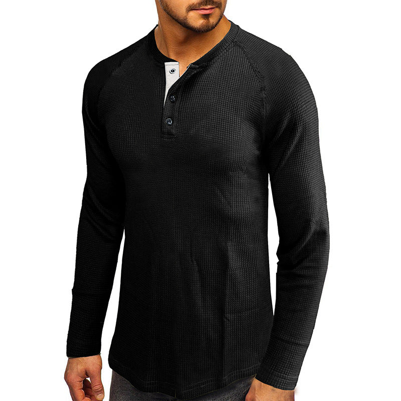 Herren Langarm-Henley Shirt mit strukturiertem Design Echoarchiv