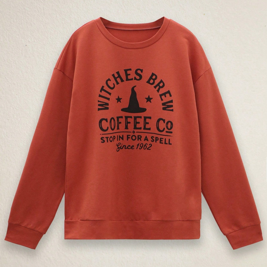 Damen Weit Geschnittenes Baumwoll-Sweatshirt mit Vintage-Hexenprint – Avérine